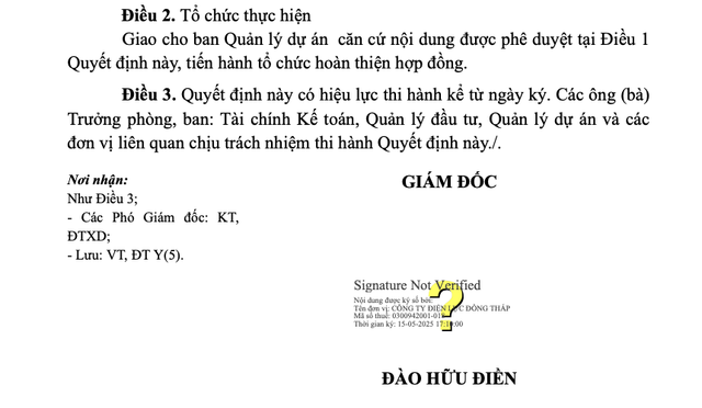 Một phần QĐ của giám đốc Công ty Điện lực Đồng Tháp phê duyệt cho Cty Số 1 Sài Gòn trúng thầu với giá 3,331 tỷ đồng. (nguồn MSC) screen-shot-2025-05-26-at-100200.png
