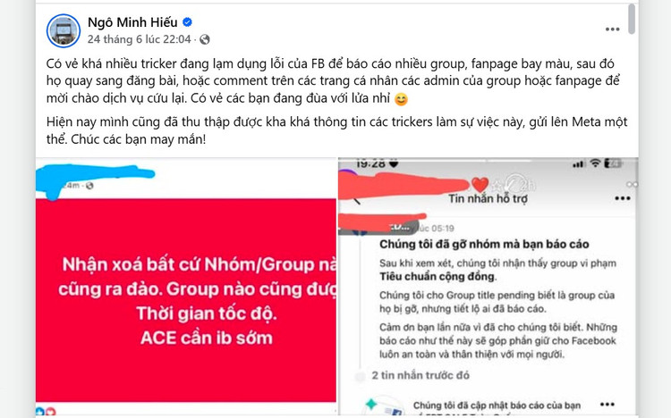 Warnung des Experten Ngo Minh Hieu auf seiner persönlichen Seite und der Fanpage des Anti-Fraud-Projekts. Screenshot hieu.png