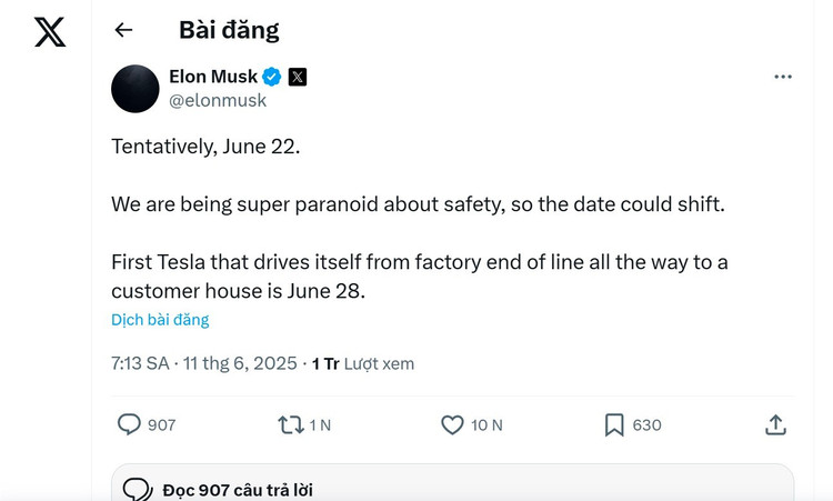 ការបង្ហោះរបស់ Elon Musk នៅលើបណ្តាញសង្គម X. រូបភាព៖ Tue Minh elon.jpg
