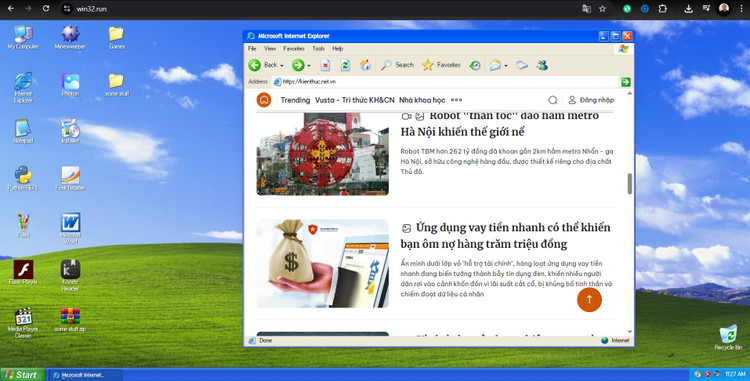 Giao diện Windows XP trên hình nền Bliss huyền thoại. Ảnh: Tuệ Minh xp.jpg