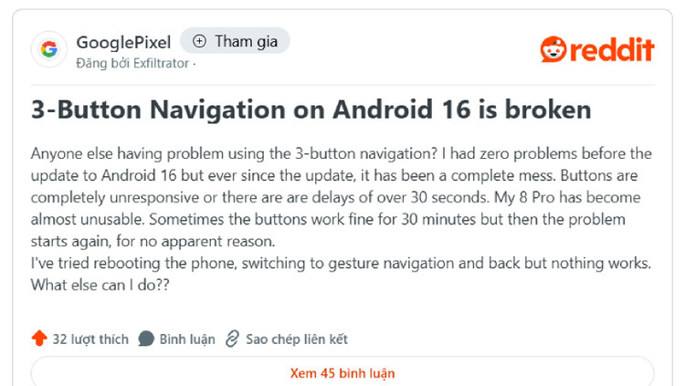 Una serie de usuarios se quejaron de problemas con la navegación en Android 16. Foto: Android Authority 3-button.png