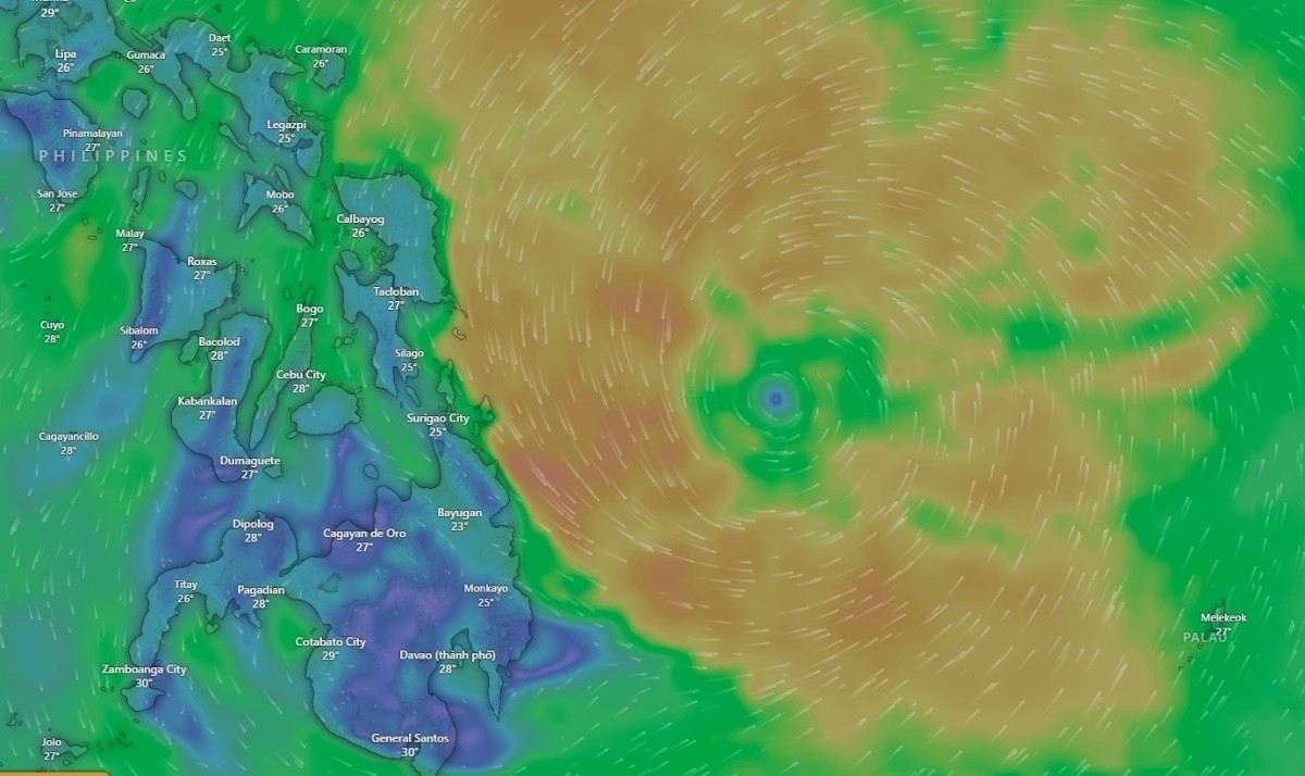 Ảnh khu vực hoạt động của bão Nokaen ở ngoài khơi Philippines. Nguồn: Windy.