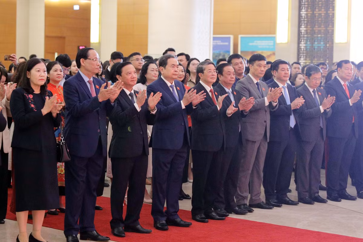 Chủ tịch Quốc hội Trần Thanh Mẫn dự gặp mặt các đại biểu Quốc hội hoạt động chuyên trách ở Trung ương, cán bộ, công chức, viên chức, người lao động các cơ quan của Quốc hội nhân dịp đầu xuân Bính Ngọ 2026. Ảnh: Hồ Long