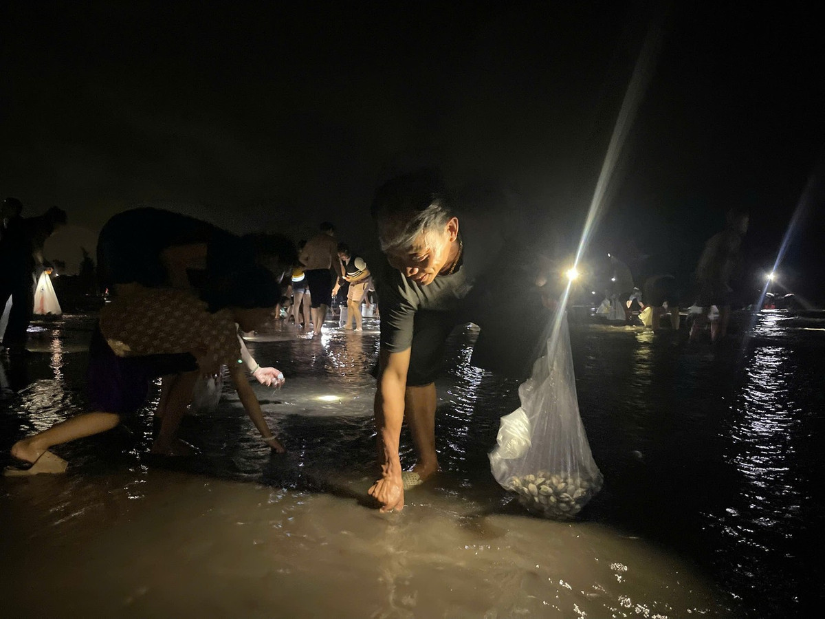 "Biển động khiến ngao, sò trôi dạt vào bờ thành từng đống nên chúng tôi rủ nhau ra bắt. Hơn 30 phút, tôi đã nhặt được 20kg sò rồi bán ngay tại biển”, ông Thành (62 tuổi, trú xã Hải Xuân) cho hay,
