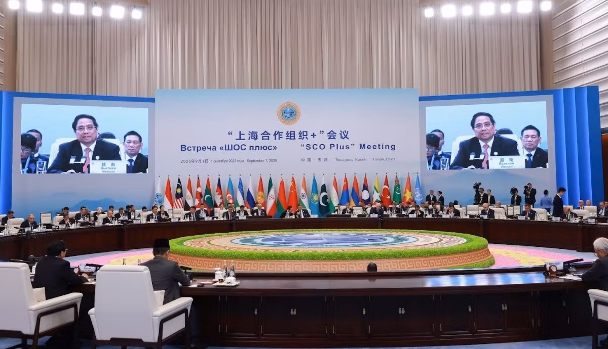 Thủ tướng Phạm Minh Chính phát biểu tại Hội nghị Thượng đỉnh Tổ chức hợp tác Thượng Hải mở rộng. Ảnh: TTXVN