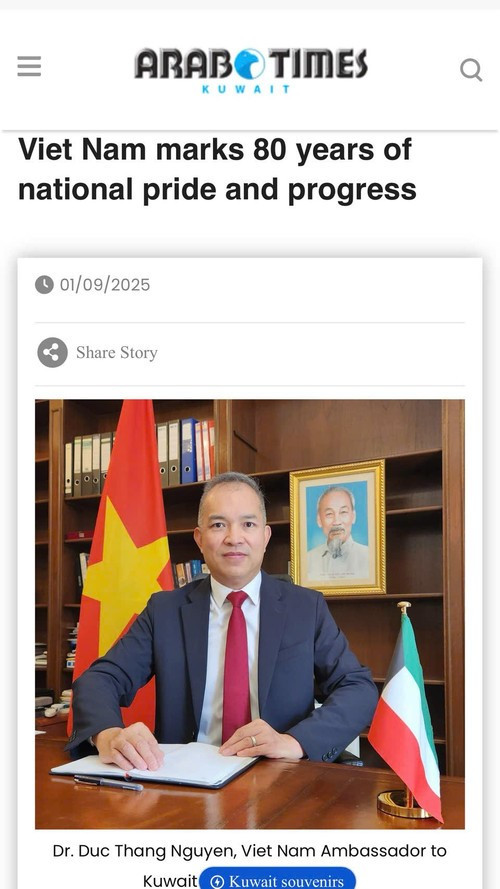 Bài viết của Đại sứ Nguyễn Đức Thắng đăng trên báo Arab Times của Kuwait.