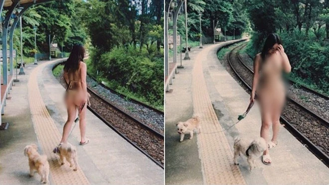 “Nóng mắt” gu thời trang gợi cảm của nữ ca sĩ mặc bikini dắt chó đi dạo