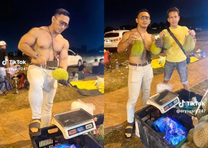 Cởi trần bán sầu riêng, người đàn ông Malaysia bỗng nổi tiếng