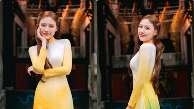 Huỳnh Uyển Ân khoe dáng mỏng trong tà áo dài sau giảm 10kg