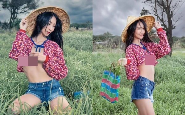 Ngượng đỏ mặt nữ kế toán “mặc như không” khoe dáng giữa cánh đồng