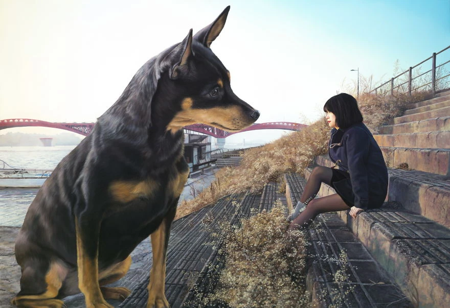 Mê mẩn bộ ảnh gái xinh tạo dáng với chó khổng lồ 