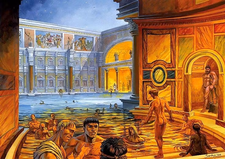  Nguồn nước được dẫn qua hệ thống máng dẫn. Những đường dẫn nước đồ sộ đưa nước sạch vào nhà tắm liên tục . Ảnh: Pinterest.