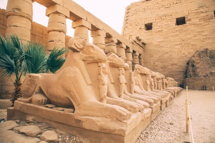  Có đại lộ nhân sư nối với đền Karnak. Đền Luxor được kết nối với đền Karnak bằng con đường dài gần 3 km, hai bên có hàng trăm tượng nhân sư. Ảnh: Pinterest.