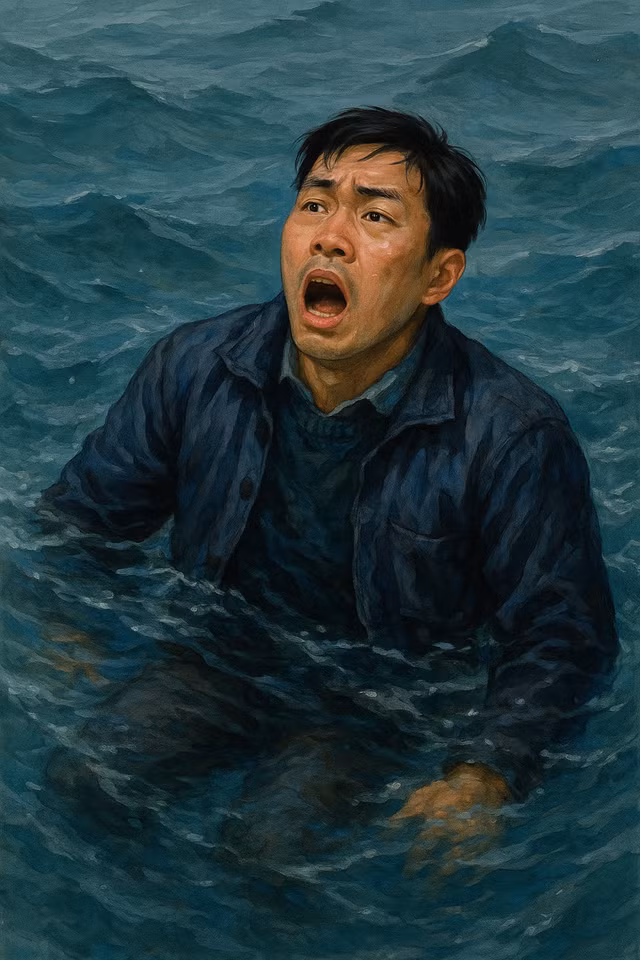 Khi rơi xuống nước, dù quần áo đã ướt cũng đừng cởi ra (Ảnh minh hoạ bởi AI)