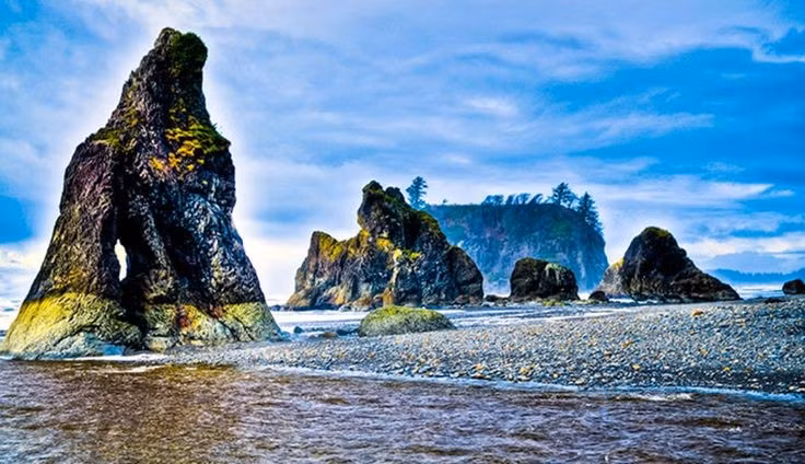  Một trong những công viên quốc gia có cảnh quan đa dạng nhất nước Mỹ. Vườn quốc gia Olympic nằm trên bán đảo Olympic thuộc bang Washington. Trong phạm vi một công viên, du khách có thể bắt gặp núi cao phủ tuyết, rừng mưa ôn đới rậm rạp, hồ băng và cả những bãi biển gồ ghề trải dài hàng chục kilomet. Ảnh: Pinterest.