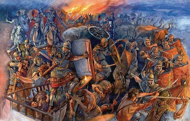  Quân La Mã ít hơn nhiều lần. La Mã chỉ có khoảng 10.000 quân so với lực lượng nổi dậy đông gấp nhiều lần. Ảnh: Pinterest.