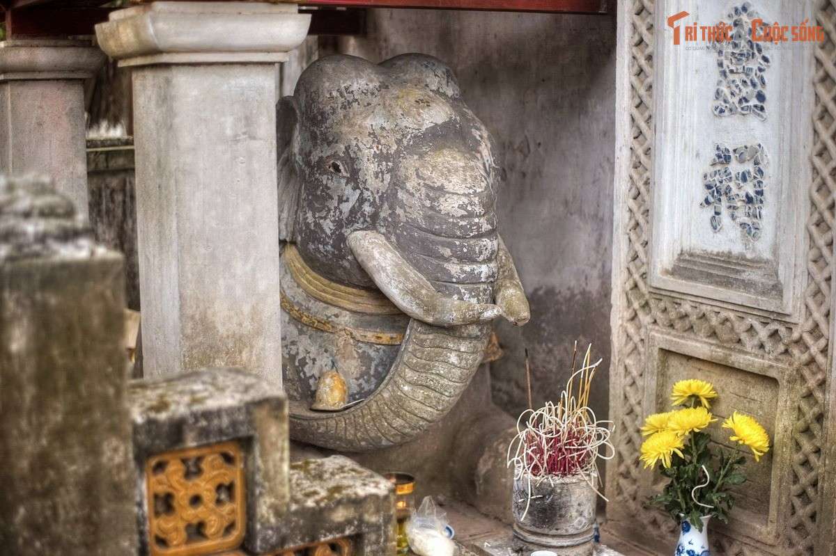 Tên đền gắn với cặp voi quỳ độc đáo. Hai tượng voi quỳ phục trước cổng là chi tiết hiếm gặp trong kiến trúc đền miếu Việt Nam, biểu trưng cho sức mạnh được thuần hóa và sự trung thành tuyệt đối.