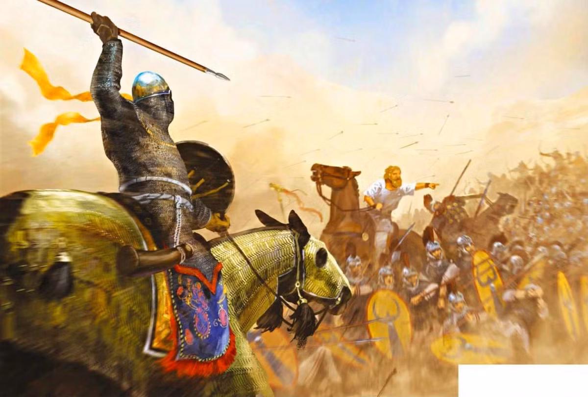  5. Cái chết thê thảm của Crassus. Sau khi thất bại, Crassus bị dụ đến “đàm phán hòa bình” và bị giết. Tương truyền, người Parthia đổ vàng nóng vào miệng ông như một biểu tượng cho sự chế giễu lòng tham của ông. Ảnh: Pinterest.