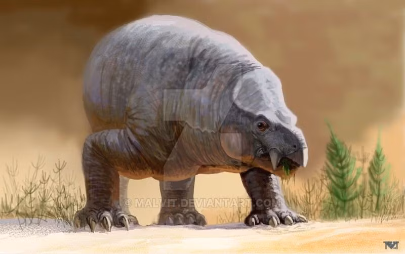  Placerias tuyệt chủng trước khi khủng long trở nên phổ biến. Sự thay đổi môi trường và cạnh tranh sinh thái khiến chúng biến mất sớm. Ảnh: Pinterest.