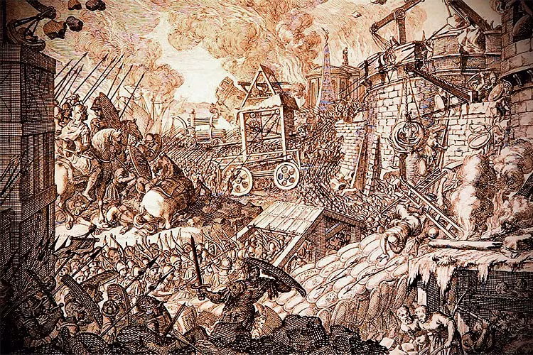  7. Batis chịu hình phạt tàn khốc. Tướng Ba Tư Batis bị Alexander xử tử theo cách dã man, buộc dây kéo lê quanh thành phố, thể hiện sự trừng phạt khốc liệt đối với kẻ chống đối. Ảnh: historyhit.com.