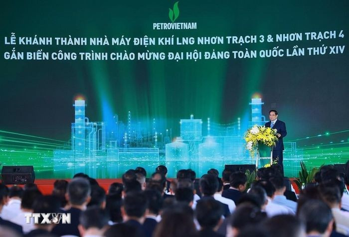 Thủ tướng Phạm Minh Chính phát biểu tại Lễ khánh thành Nhà máy Điện khí LNG Nhơn Trạch 3 và 4. (Ảnh: Dương Giang/TTXVN)