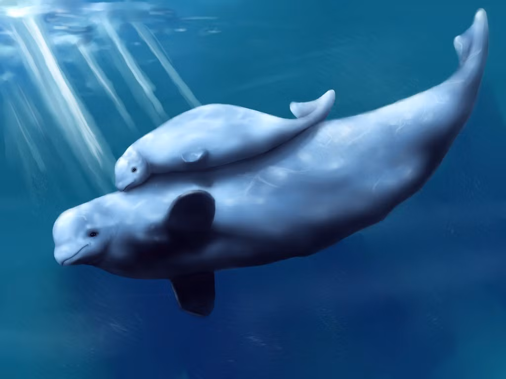  Cá voi trắng không có vây lưng. Điều này giúp chúng bơi sát dưới lớp băng mà không bị trầy xước cơ thể. Ảnh: Pinterest.