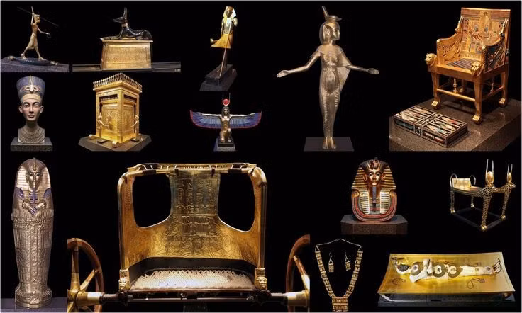  Kho báu trong mộ Tutankhamun vô cùng đồ sộ. Hơn 5.000 hiện vật bằng vàng, ngọc và đá quý được khai quật, khiến thế giới kinh ngạc. Ảnh: Pinterest.