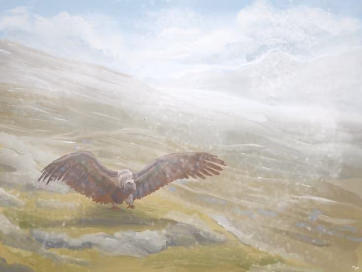  4. Có thể bay hàng trăm cây số trong một ngày. Nhờ khả năng lượn hiệu quả, Argentavis có thể di chuyển một khoảng cách lớn mà tiêu tốn rất ít năng lượng, giúp nó săn mồi hoặc tìm xác thối trên diện tích rộng lớn. Ảnh: Pinterest.