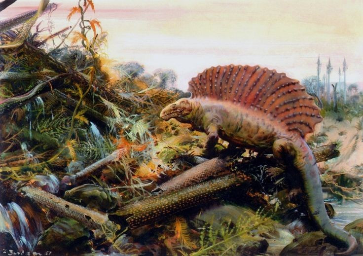  Nổi bật với “cánh buồm” lớn trên lưng. Các gai xương kéo dài từ cột sống tạo thành một cấu trúc giống cánh buồm, khiến Edaphosaurus dễ dàng được nhận diện. Ảnh: Pinterest.