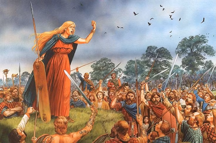  Boudica là nữ thủ lĩnh hiếm hoi dẫn dắt đại quân chống La Mã. Bà chỉ huy nhiều bộ lạc hợp nhất của người Celt như Iceni và Trinovantes. Ảnh: Pinterest.