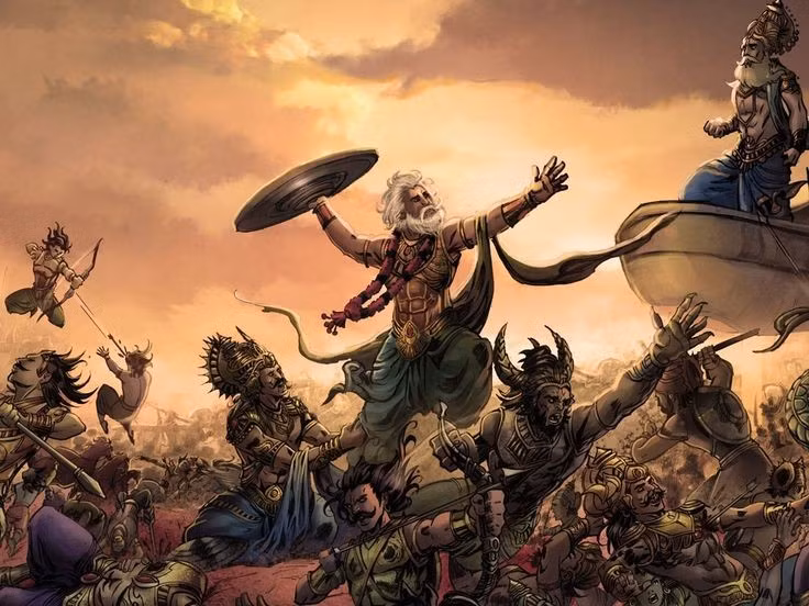  3. Nội dung xoay quanh cuộc chiến của hai gia tộc. Sử thi kể về cuộc chiến tranh Kurukshetra giữa hai gia tộc Pandava và Kaurava, phản ánh những mâu thuẫn quyền lực và đạo đức. Ảnh: Pinterest.