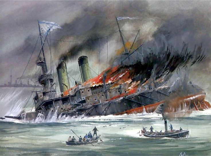  3. Trận chiến chỉ kéo dài hai ngày nhưng mang tính hủy diệt. Diễn ra trong hai ngày 27–28/5/1905, trận hải chiến đã khiến gần như toàn bộ Hạm đội Baltic của Nga bị tiêu diệt hoặc bắt giữ, chỉ còn vài tàu sống sót. Ảnh: Pinterest.