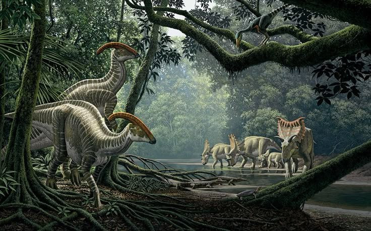 Văn minh công nghệ khó hình thành. Ngay cả khi con người xuất hiện, việc chung sống với các loài khủng long khổng lồ và nguy hiểm có thể cản trở nông nghiệp, đô thị và công nghệ phát triển. Ảnh: Pinterest.