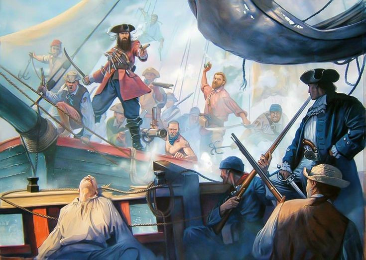  Chiến lợi phẩm của ông đến từ nhiều tàu buôn giàu có. Blackbeard và thủy thủ đoàn thường tấn công các tàu buôn chở hàng hóa quý như đường, cacao, thuốc lá, bạc và vàng. Những chuyến cướp này mang lại lượng chiến lợi phẩm lớn, góp phần hình thành truyền thuyết về kho báu khổng lồ của ông. Ảnh: Pinterest.