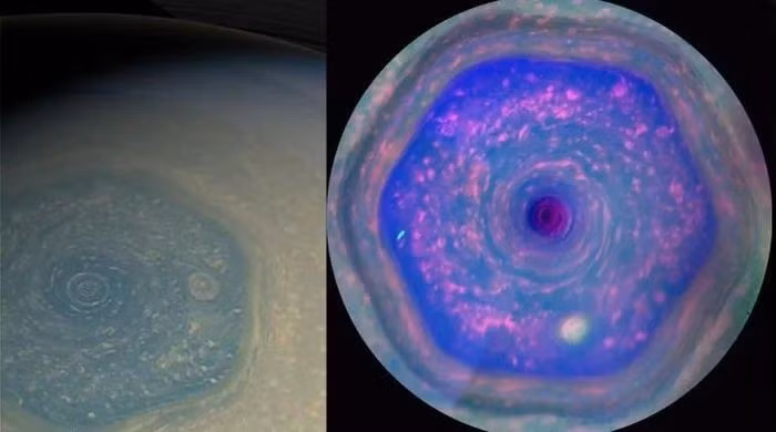 Hình lục giác trên sao Thổ. Tại cực Bắc sao Thổ, một luồng khí tạo thành hình lục giác khổng lồ. Dù trông như công trình nhân tạo, các nhà khoa học giải thích đó là hiện tượng khí động học tự nhiên.