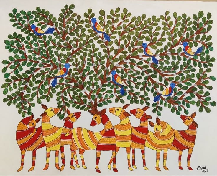  Văn hóa Gond đang được phục hồi. Trong những thập niên gần đây, nhiều nghệ sĩ và nhà nghiên cứu đã góp phần đưa nghệ thuật và văn hóa Gond ra thế giới. Tranh Gond hiện xuất hiện trong các triển lãm nghệ thuật quốc tế, giúp giới thiệu di sản văn hóa độc đáo của cộng đồng này đến công chúng toàn cầu. Ảnh: Pinterest.