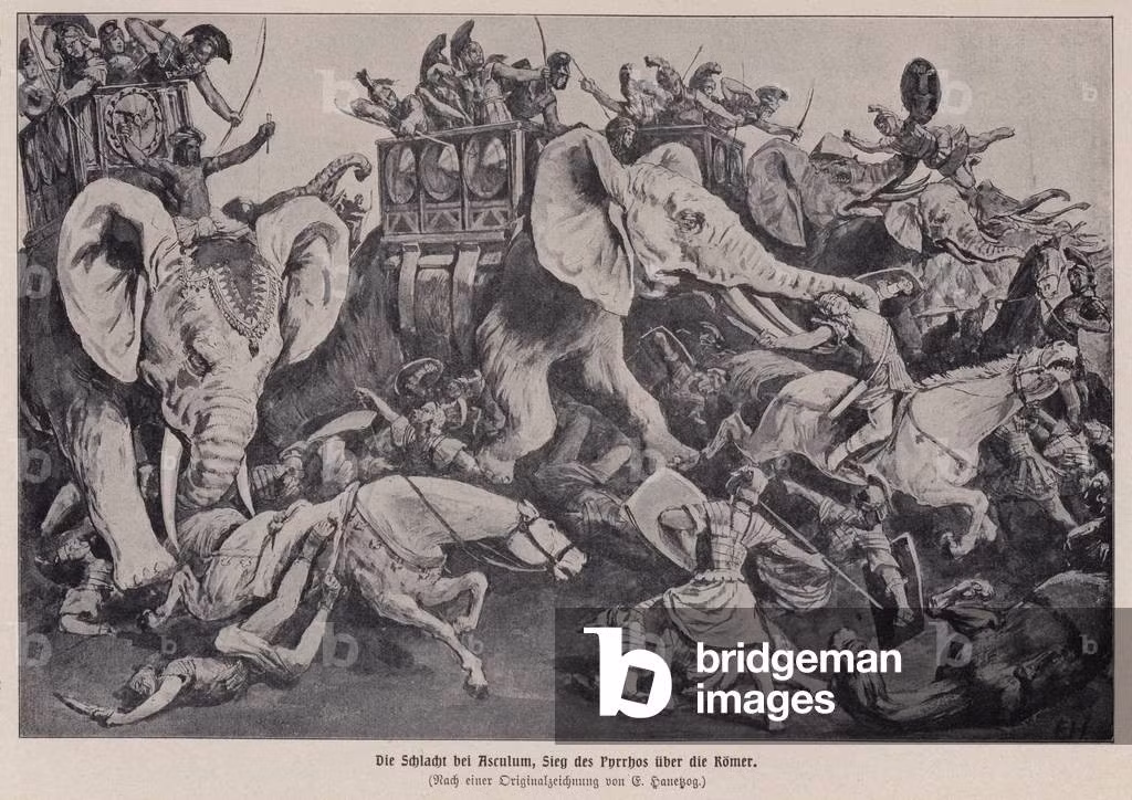  2. Quân đội của Pyrrhus sử dụng voi chiến từ Ấn Độ. Pyrrhus mang theo một đội voi chiến – vũ khí lạ lẫm với quân La Mã lúc bấy giờ – khiến đội hình La Mã bị rối loạn trong giai đoạn đầu trận đánh. Ảnh: bridgemanimages.com.