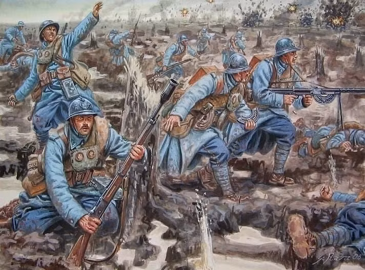  2. Giao tranh giữa quân đội Đức và Pháp. Trận đánh diễn ra chủ yếu giữa quân Đức tấn công và quân Pháp phòng thủ vùng Verdun – một vị trí chiến lược phía Đông Bắc nước Pháp. Ảnh: Pinterest.