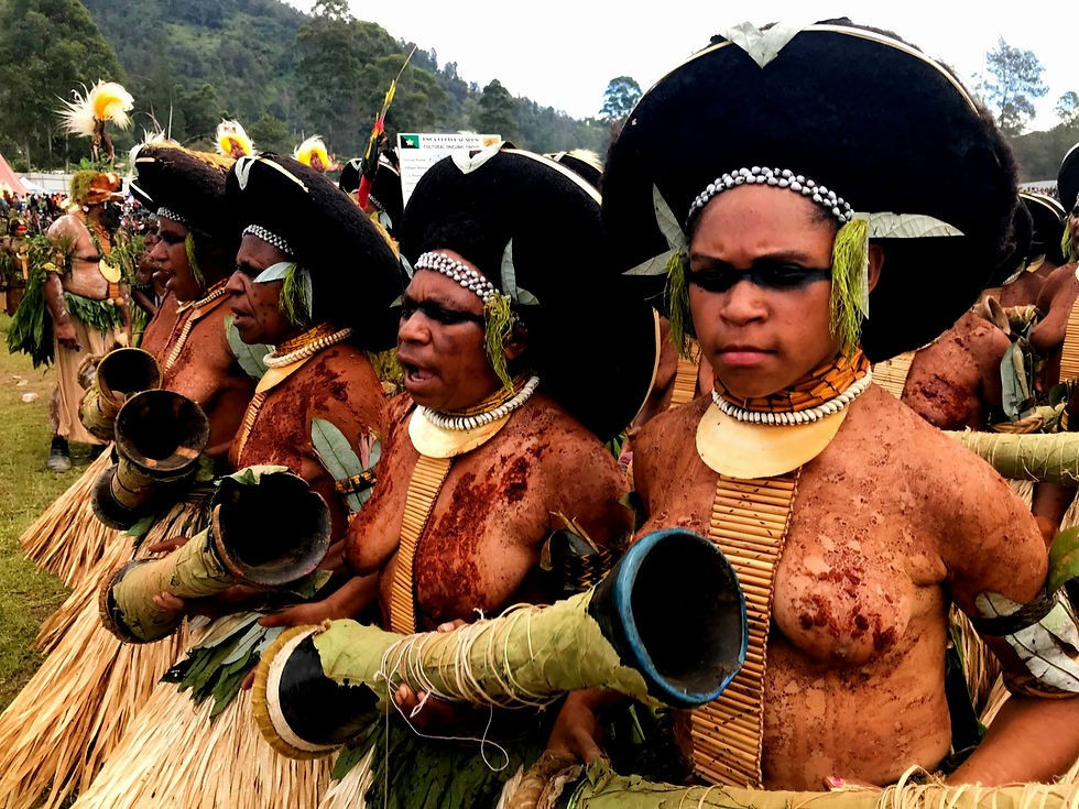  Hệ thống trao đổi truyền thống phức tạp. Người Enga duy trì các mạng lưới trao đổi hàng hóa và quà tặng, giúp củng cố quan hệ xã hội giữa các cộng đồng. Ảnh: wixstatic.com.