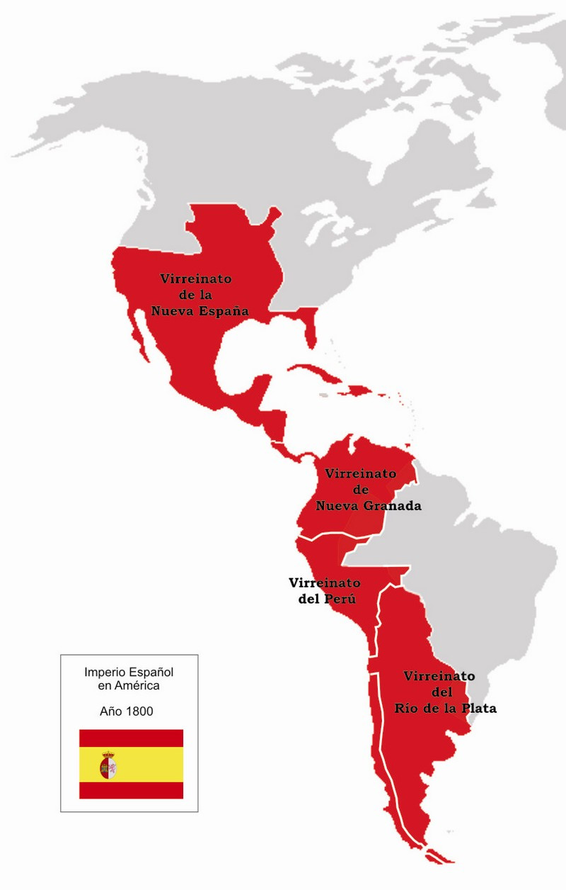 Lãnh thổ đế quốc Tây Ban Nha kiểm soát ở châu Mỹ vào năm 1800.