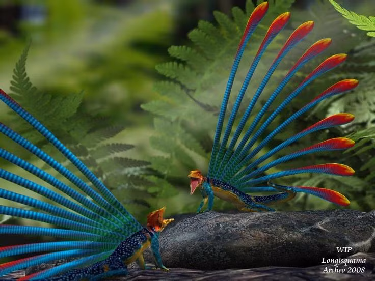  Sống ở kỷ Trias. Longisquama tồn tại vào khoảng 230 triệu năm trước, cùng thời với những khủng long nguyên thủy đầu tiên trên Trái Đất. Ảnh: Pinterest.