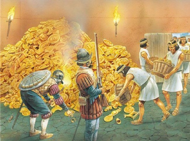  4. Atahualpa hứa trả một phòng đầy vàng để được thả. Ông đề nghị lấp đầy một căn phòng bằng vàng và hai phòng khác bằng bạc để chuộc mạng, tạo ra kho báu huyền thoại gọi là "Phòng vàng của Atahualpa". Ảnh: Pinterest.