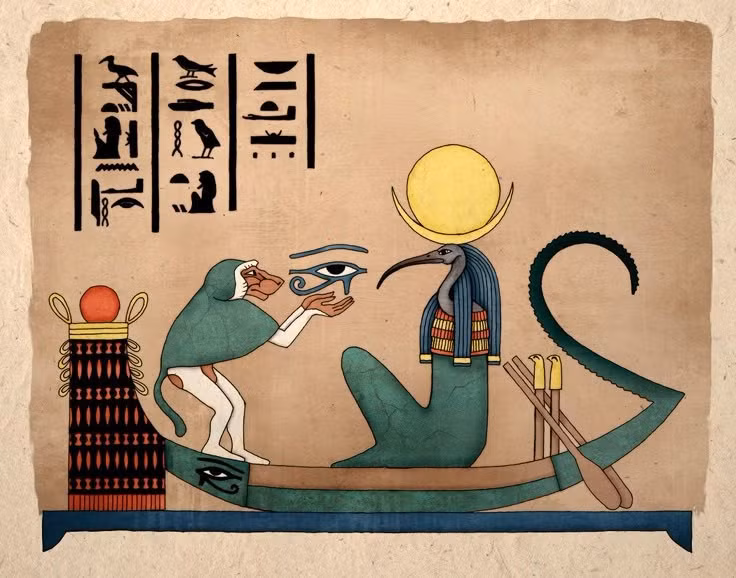  6. Người Ai Cập xem Thoth là người điều hòa mặt trăng. Thoth gắn liền với lịch âm và việc đo đếm thời gian – ông được cho là người đã tạo ra lịch 365 ngày của người Ai Cập cổ. Ảnh: Pinterest.