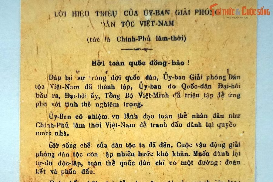 Truyền đơn in lời hiệu triệu của Ủy ban Dân tộc Giải phóng Việt Nam (tức Chính phủ Lâm thời), tháng 8/1945.