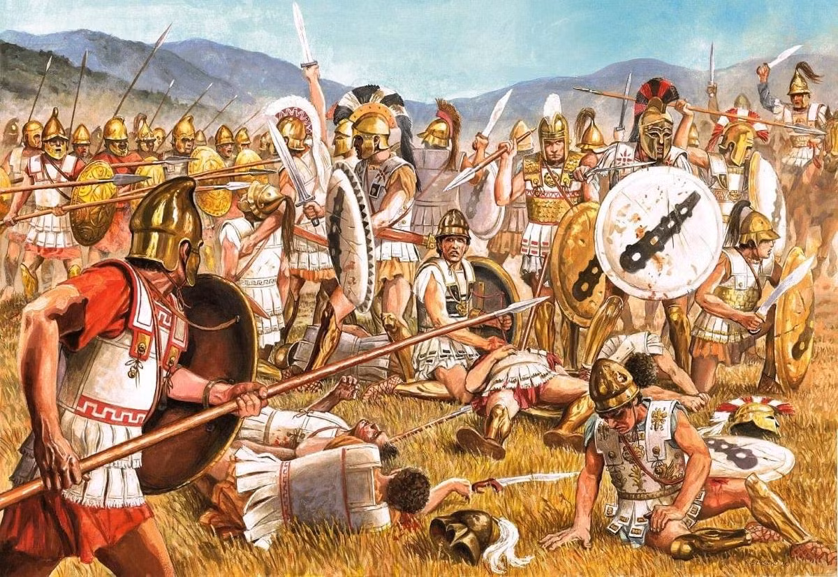  1. Cuộc đối đầu giữa liên minh Hy Lạp và Macedonia. Trận chiến diễn ra giữa liên minh các thành bang Hy Lạp, dẫn đầu bởi Athens và Thebes, chống lại quân đội Macedonia do Philip II chỉ huy. Ảnh: Pinterest.