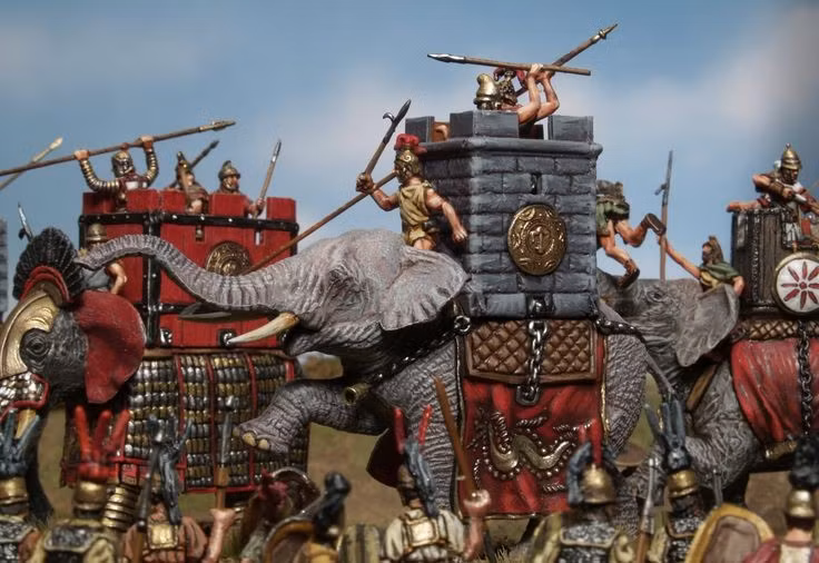  3. Carthage sử dụng kỵ binh và voi chiến rất hiệu quả. Với đội kỵ binh hạng nặng và các con voi châu Phi, quân Carthage chiếm ưu thế vượt trội về cơ động và khả năng gây rối loạn đội hình quân La Mã. Ảnh: Pinterest.