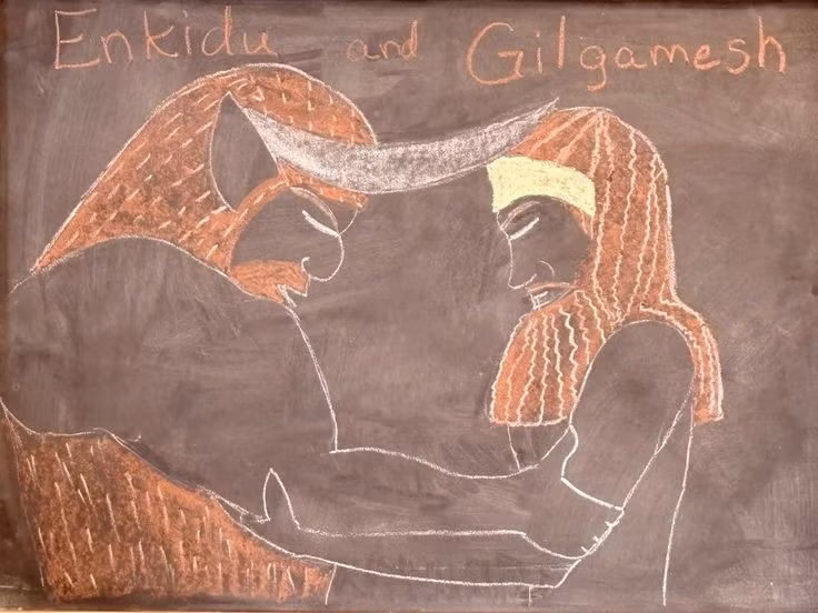  Enkidu – con người của tự nhiên. Enkidu được các vị thần tạo ra từ đất sét để cân bằng quyền lực của Gilgamesh, mang trong mình sức mạnh hoang dã và bản năng nguyên sơ. Ảnh: Pinterest.