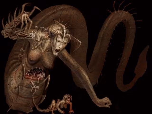  Là vợ của Typhon – cha của quái thú. Echidna kết đôi với Typhon, sinh ra những quái vật nổi tiếng như Cerberus, Hydra và Chimera. Ảnh: Pinterest.