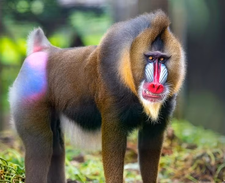  Thuộc nhóm linh trưởng lớn nhất châu Phi. Con đực có thể nặng tới 30–35 kg, thân hình vạm vỡ, răng nanh dài và lực cắn mạnh, vượt trội so với hầu hết các loài khỉ khác. Ảnh: Pinterest.