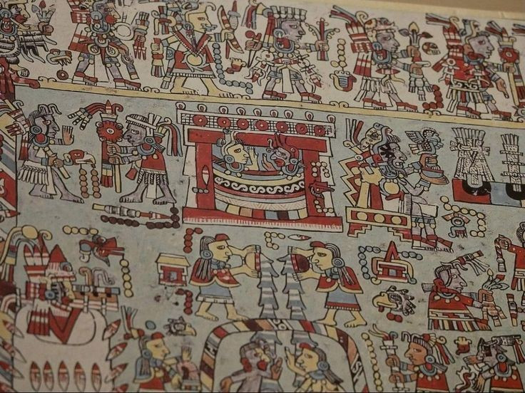  Sở hữu hệ thống chữ viết và sách cổ độc đáo. Người Mixtec nổi tiếng với các bản thảo vẽ tay trên da hươu hoặc vỏ cây, ghi lại lịch sử, phả hệ và nghi lễ bằng hình ảnh giàu tính biểu tượng. Ảnh: Pinterest.